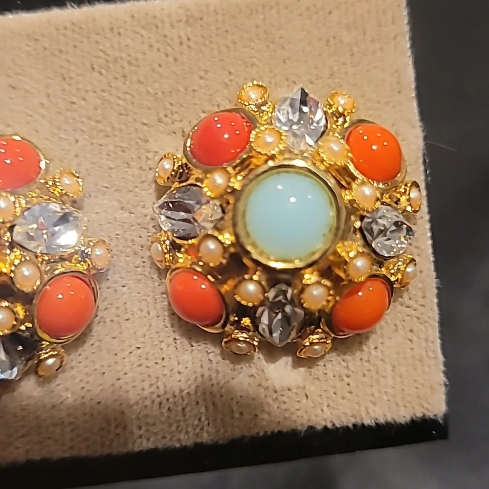 R.J. Graziano Gold and Orange Statement Earrings - Picture 2 of 6